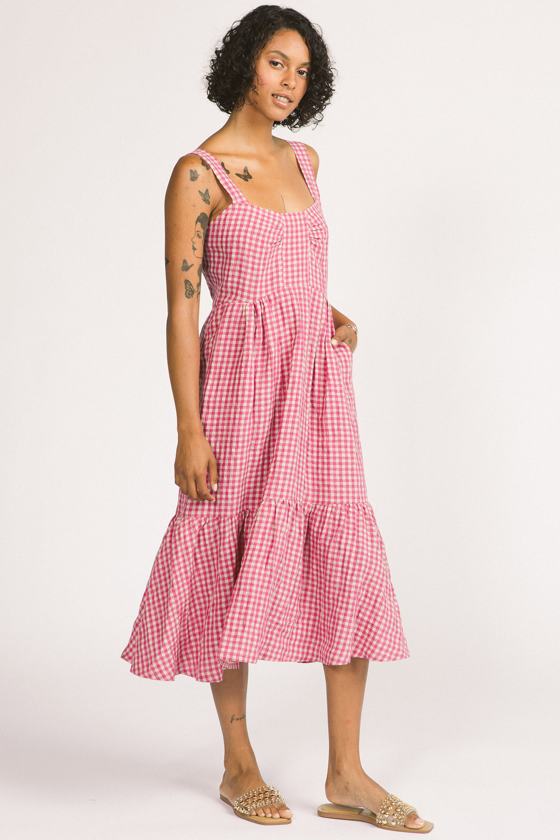 Calista Dress in Pink Gingham