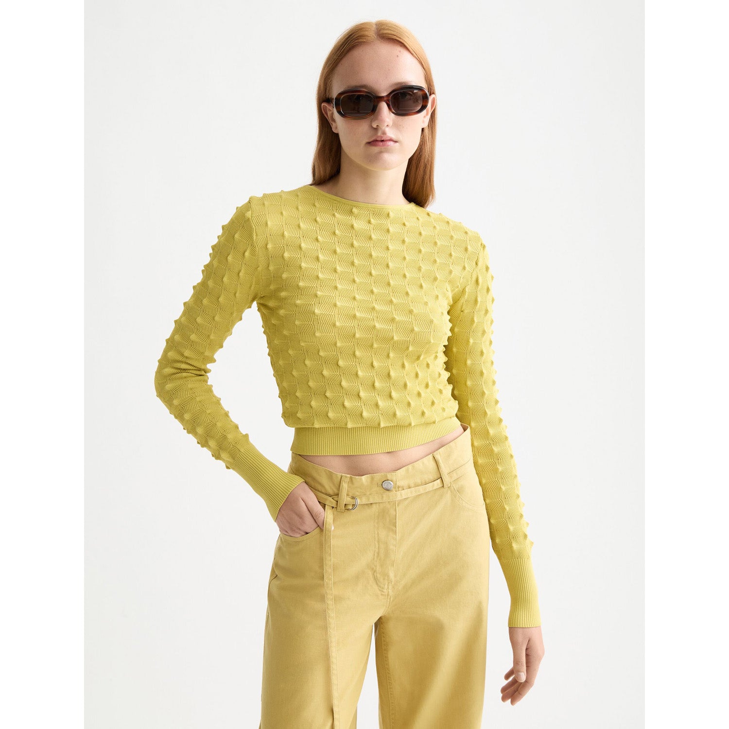 Textured Long Sleeve In Golden Green