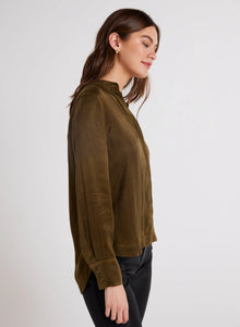 Mandarin Collar Blouse In Autumn Olive