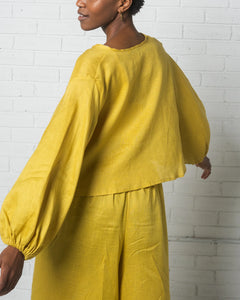 Linen Tie Front Top in Chartreuse