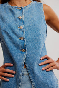 Aimee Denim Vest In Ultra Light Beam