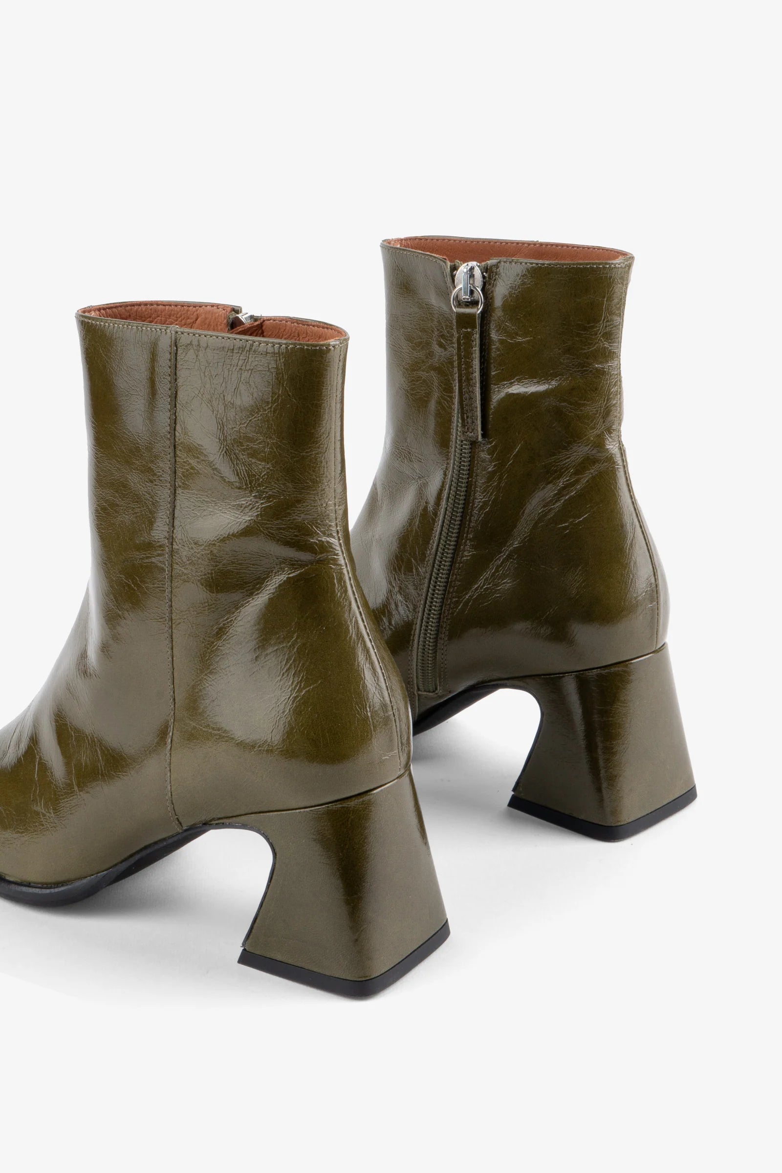 Taffy Patent Leather Healed Boots In Olive