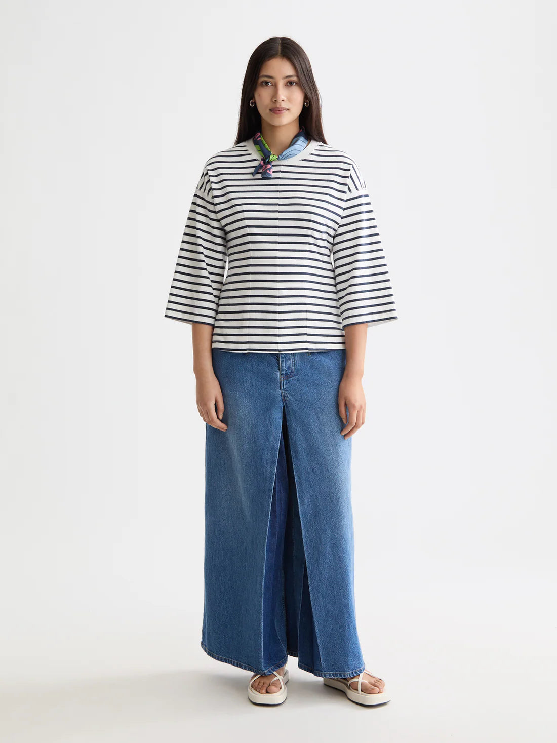 Washed Stripe Breton Top In Navy White