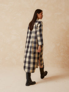 Vichy Checkered Shirt Dress In Black & White