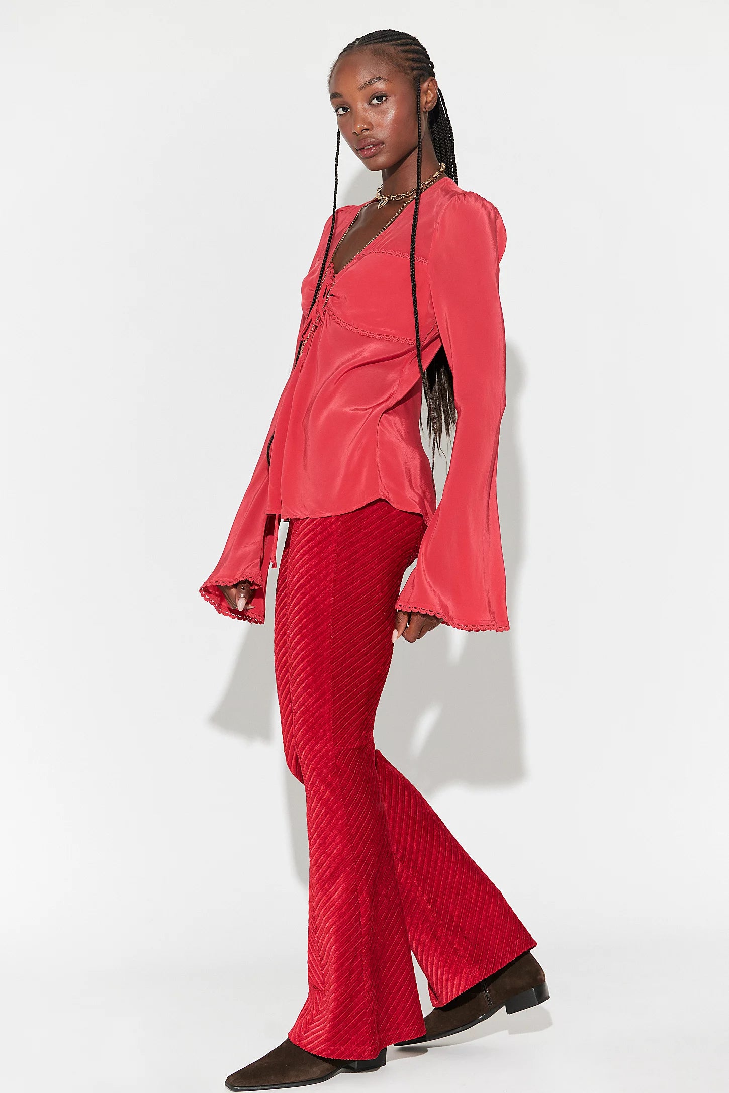 Penny Pull On Velvet Flared Pants In Salsa