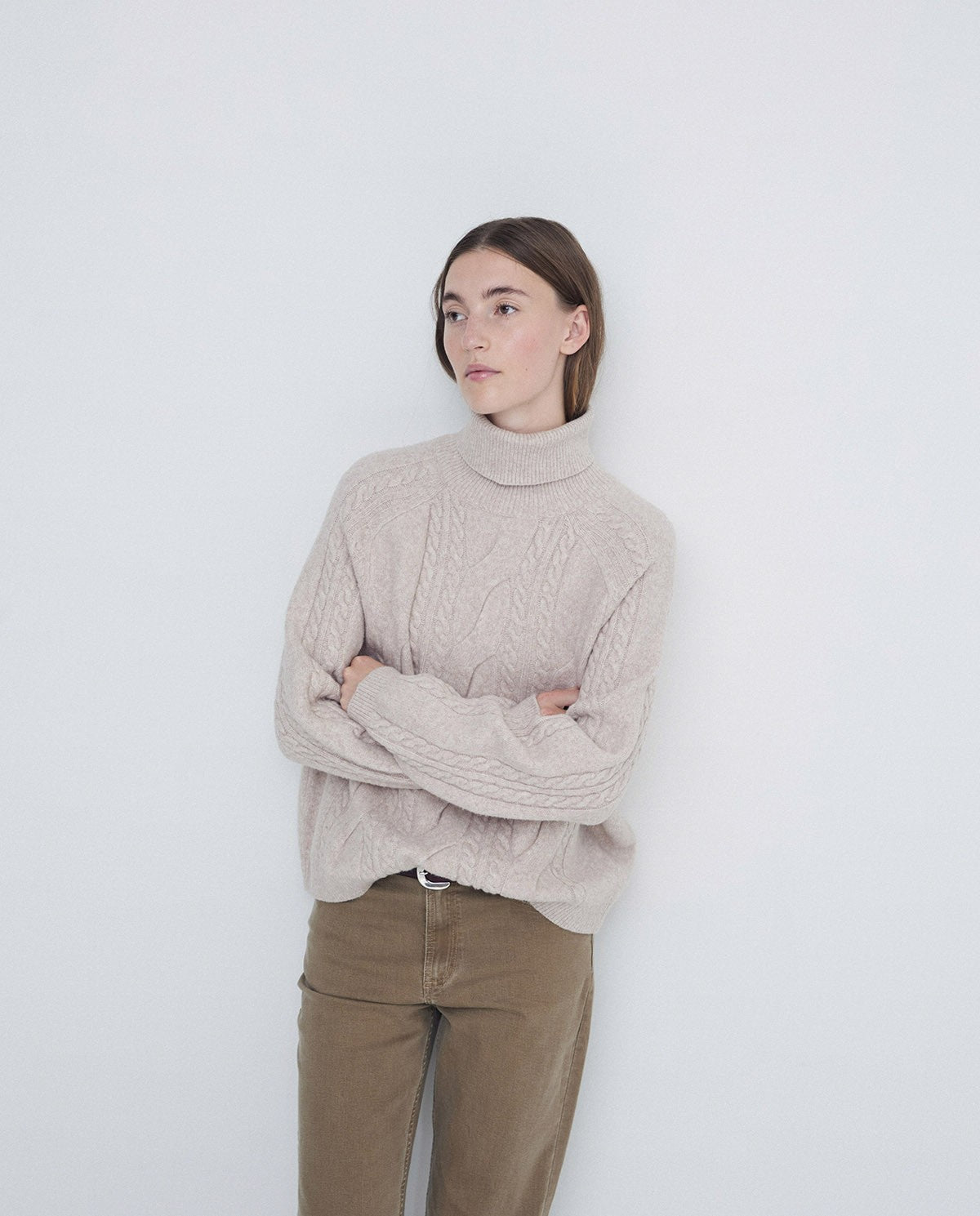 Nina Cable Turtleneck In Stone