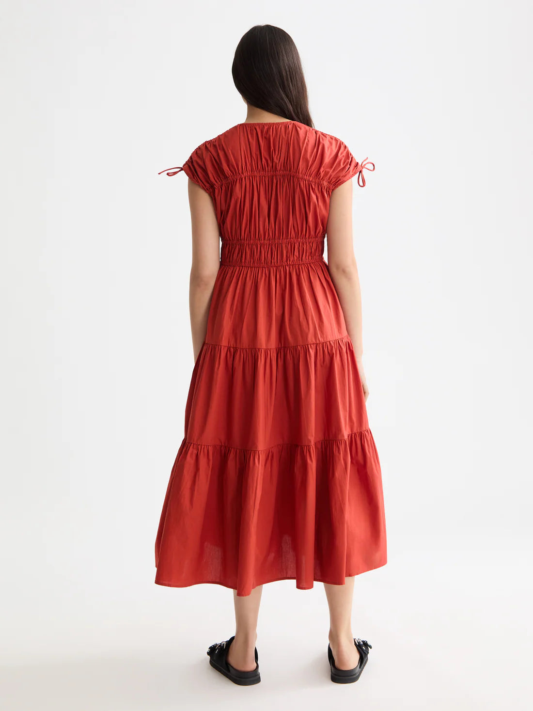 Gathered Midi Dress In Ketchup