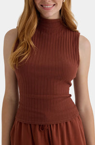 Sleeveless Mock Neck In Autumn Amber