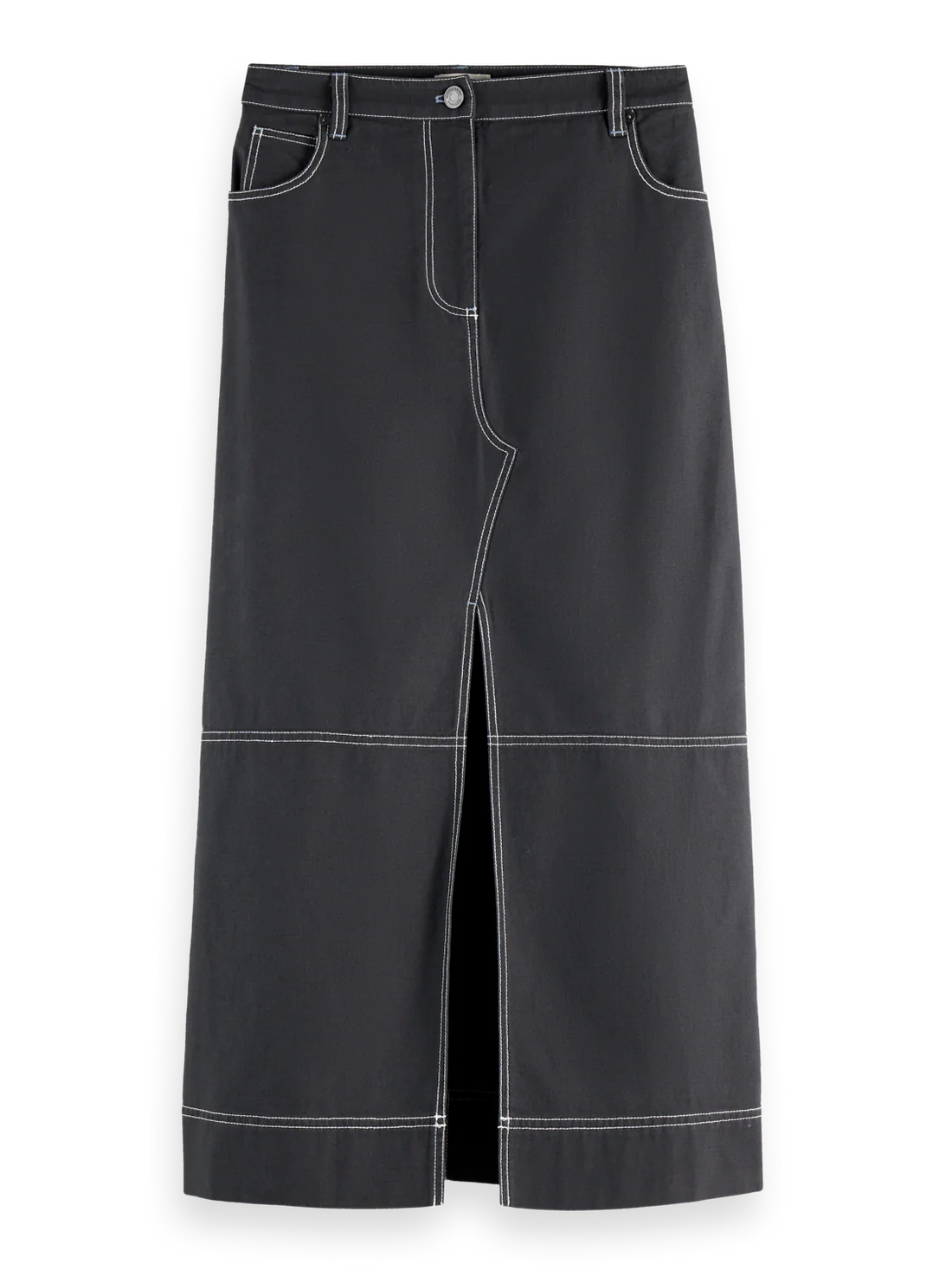 Workwear Front Slit Midi Skirt In Charcoal Art
