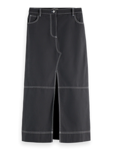 Workwear Front Slit Midi Skirt In Charcoal Art