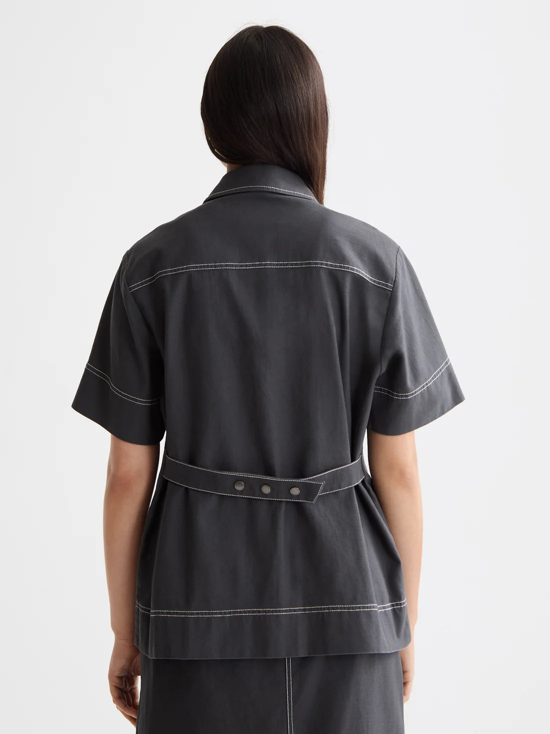 Patch Pocket Short Sleeve Shirt In Charcoal Art