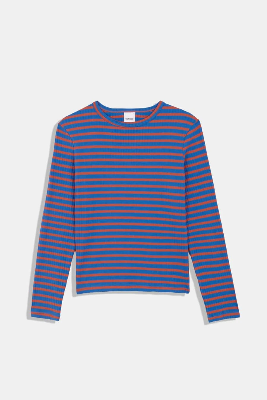 Rodo Striped Crewneck Top In Orange & Blue