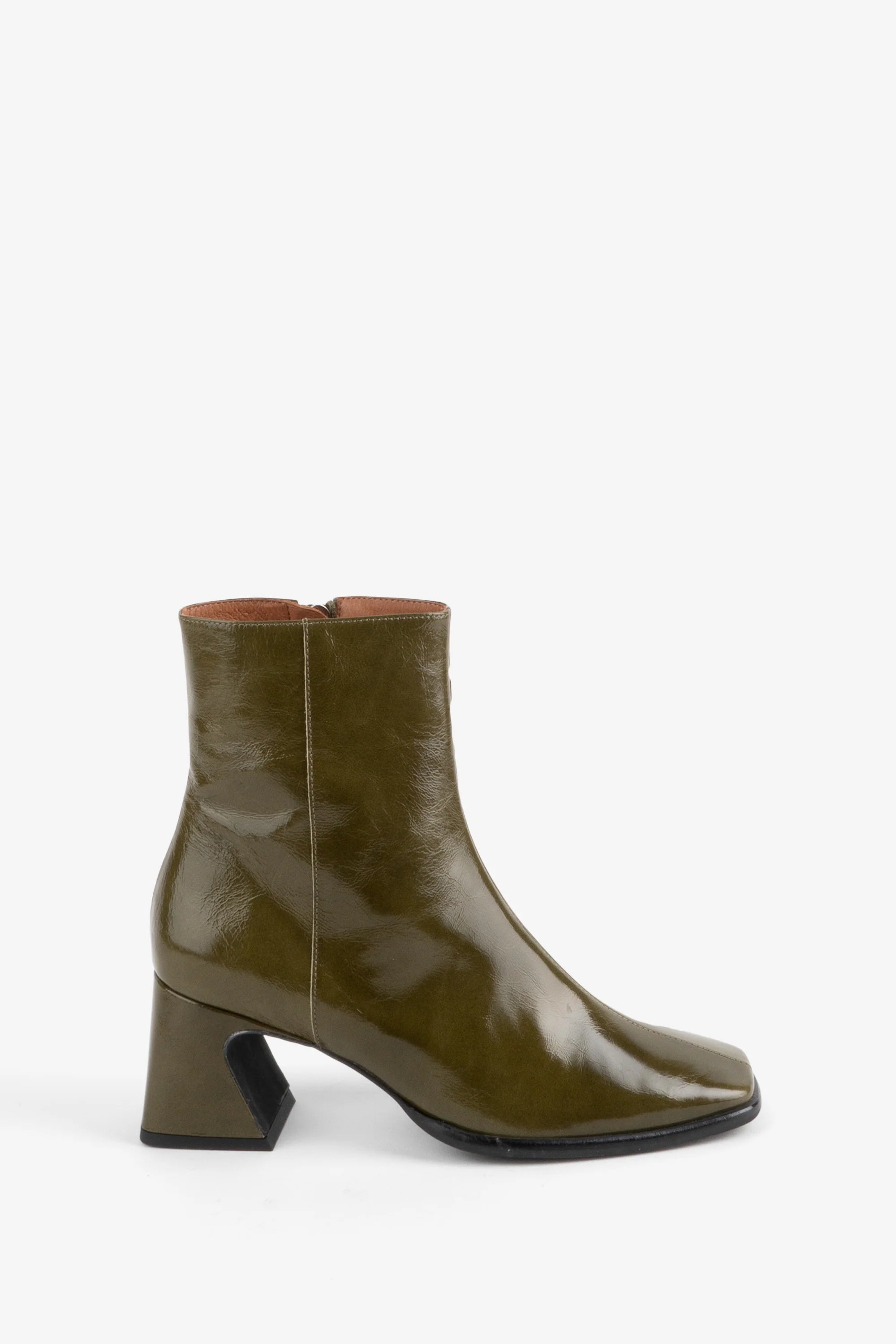 Taffy Patent Leather Healed Boots In Olive