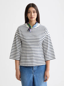Washed Stripe Breton Top In Navy White