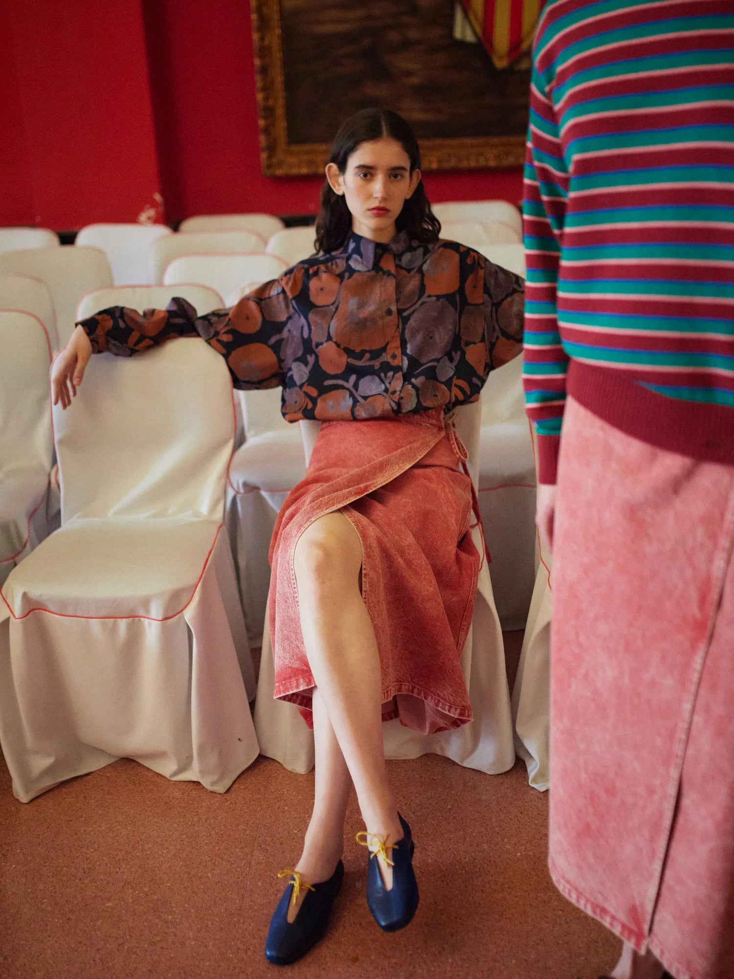 Wrapped Cotton Skirt In Faded Red