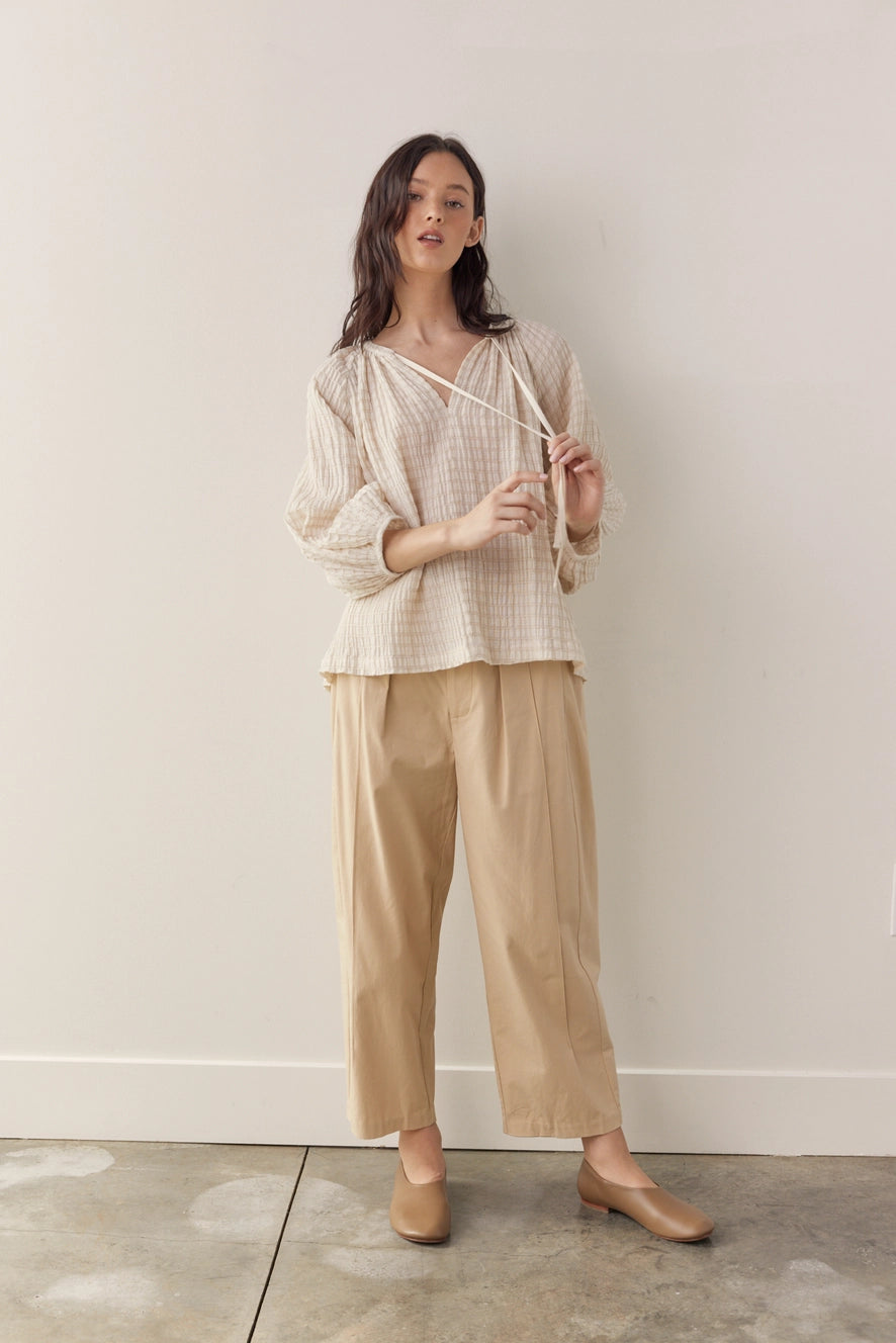 Textured Peasant Blouse in Natural & Solid