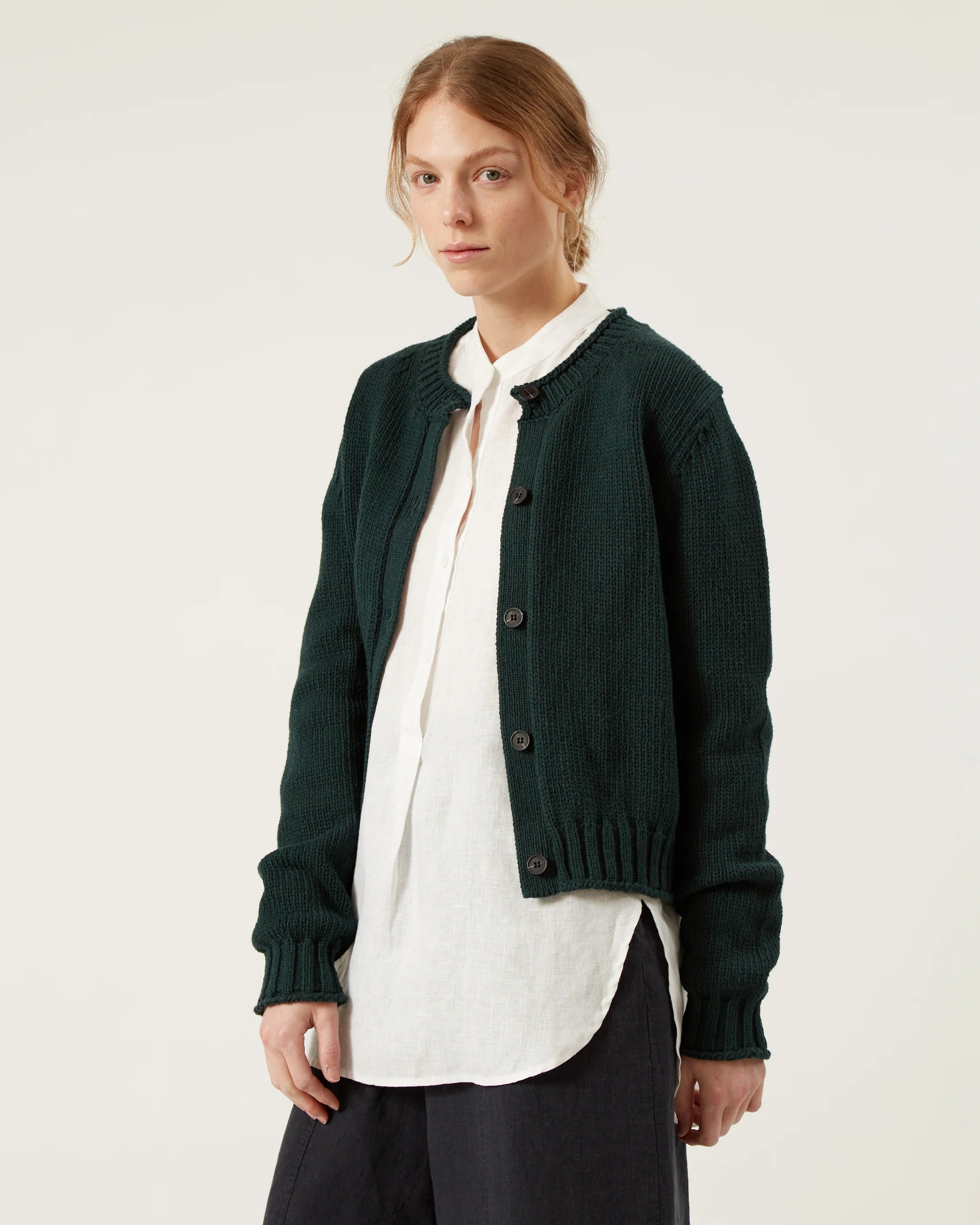 Brigitte Cotton & Cashmere Cardigan In Forest Green