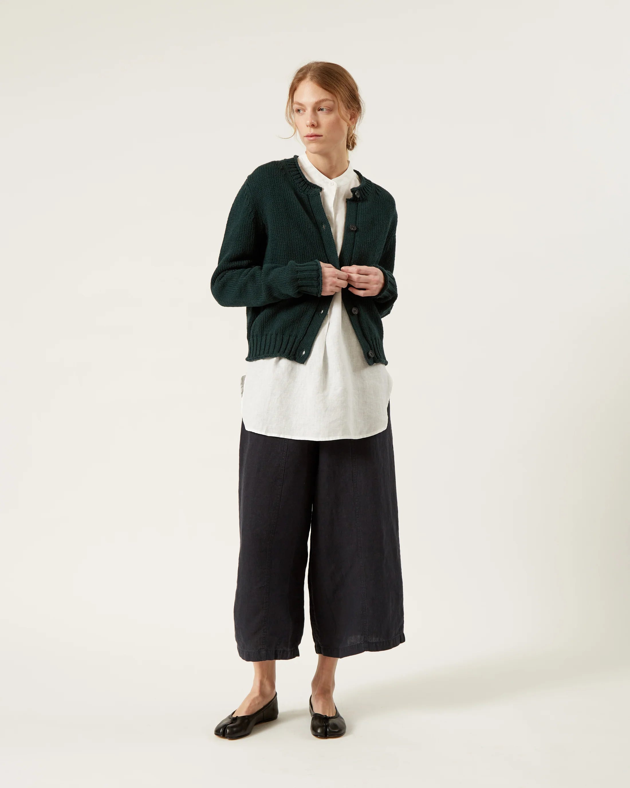 Brigitte Cotton & Cashmere Cardigan In Forest Green