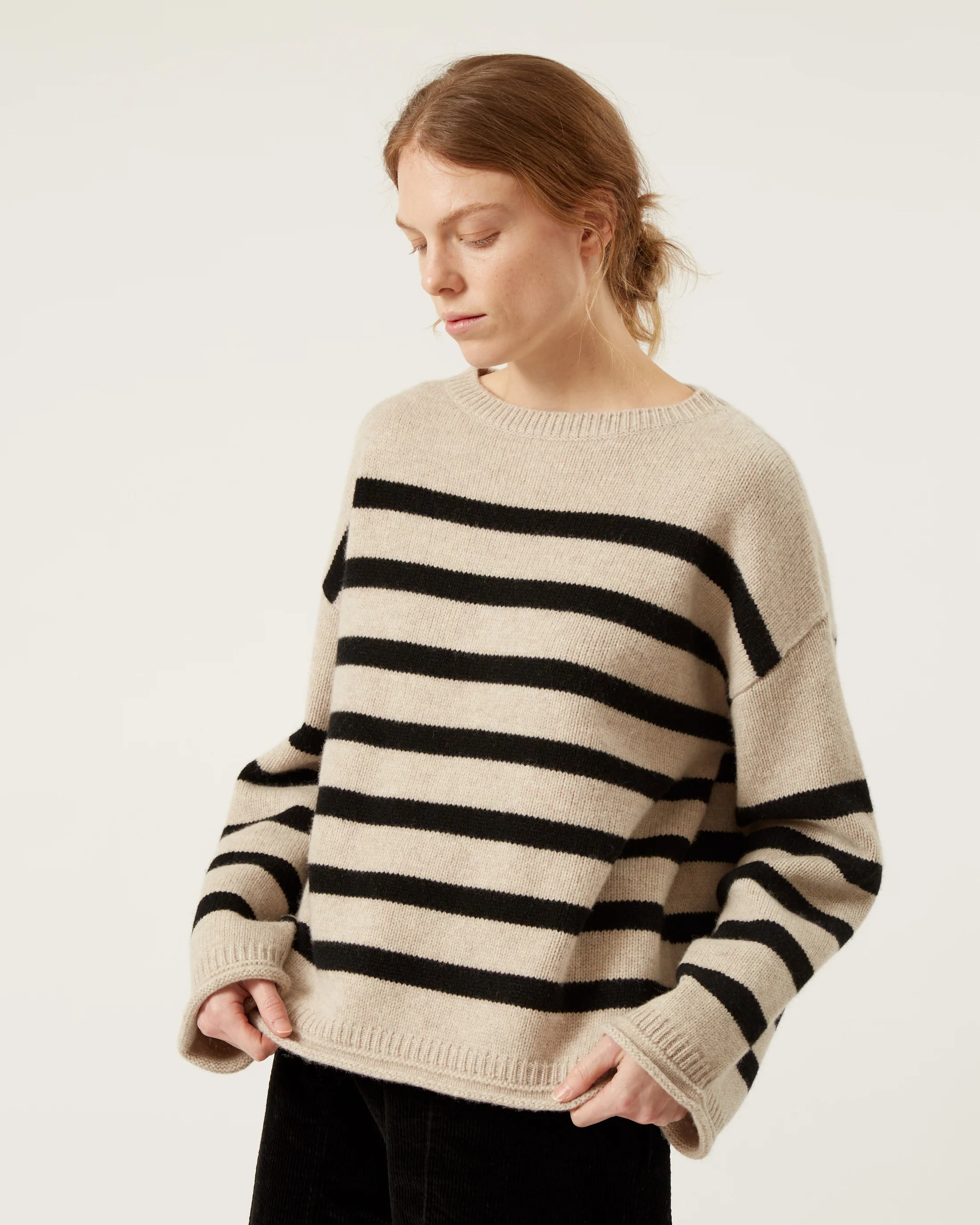 Athena Wool Sweater In Oatmeal & Black