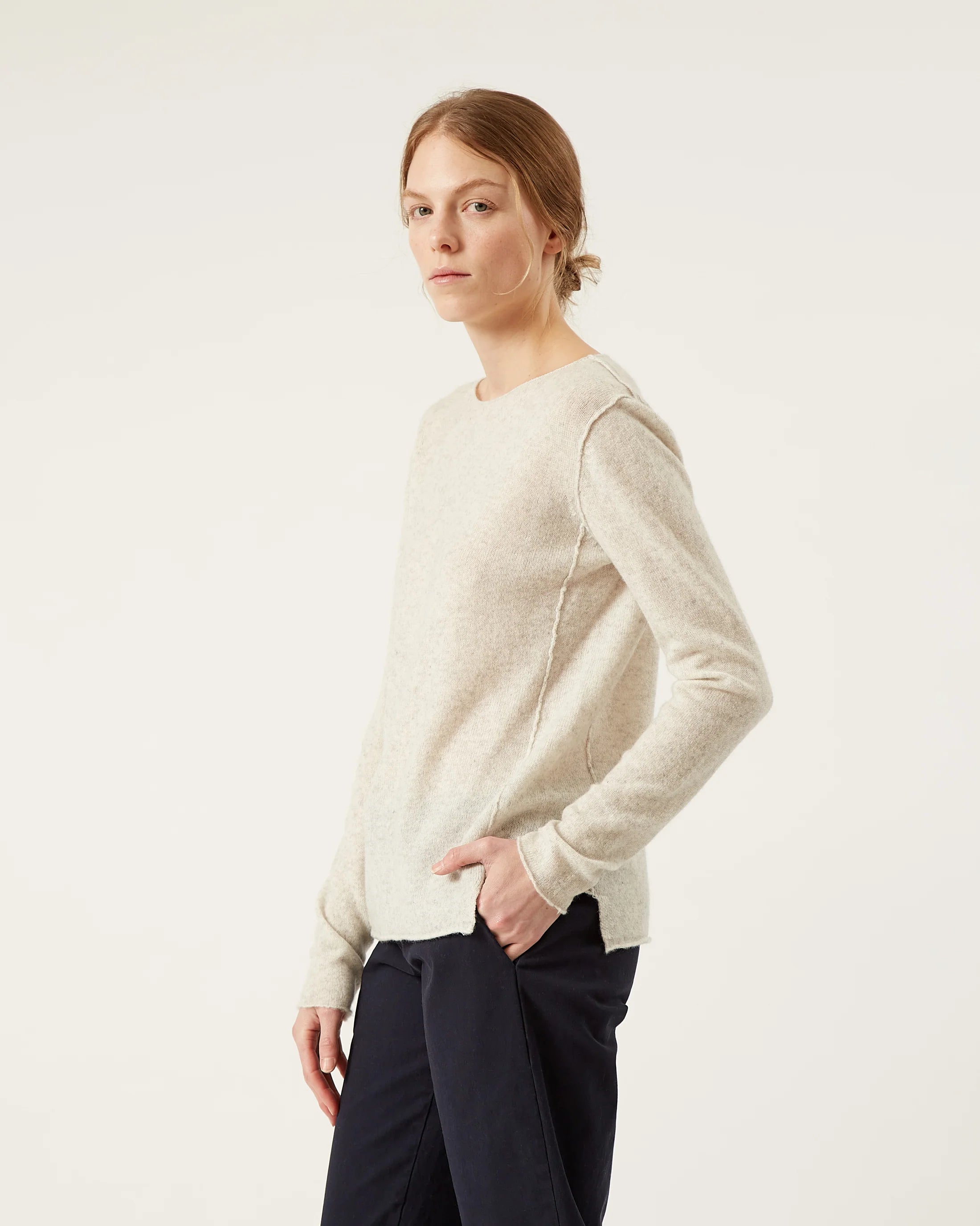 Bevi Wool & Cashmere Sweater In White Grey