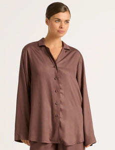 Vegan Silk Long Sleeve Sleep Shirt In Garnet