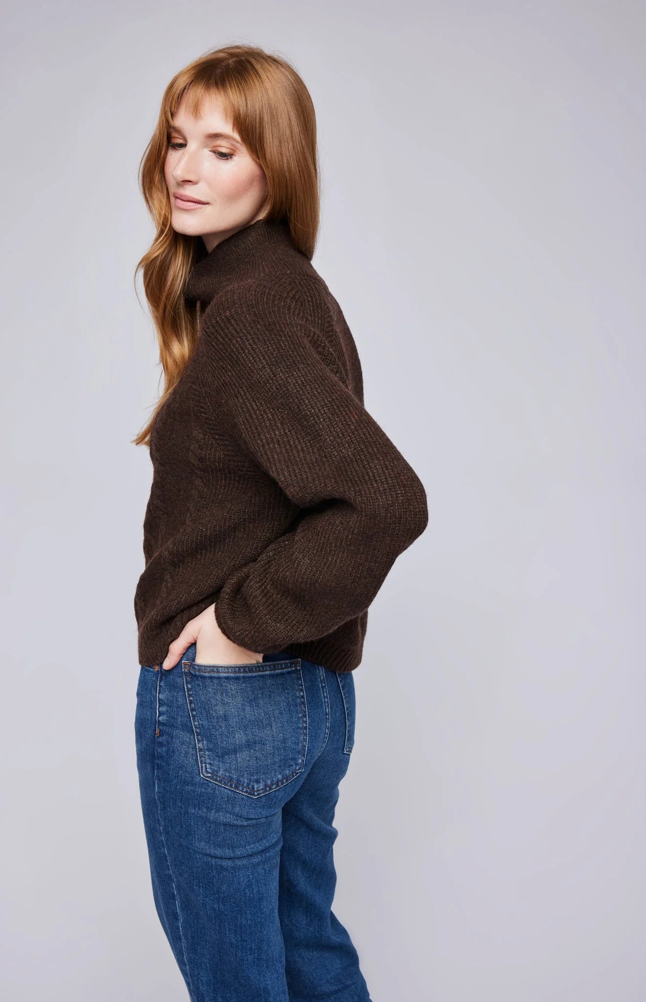 Georgie 1/4 Zip Sweater In Heather Espresso