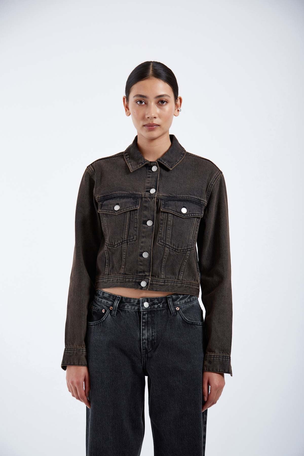 Becky Denim Jacket In Jet Brown