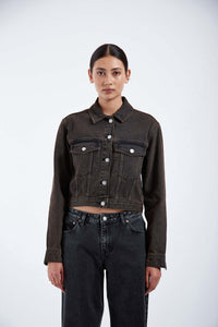 Becky Denim Jacket In Jet Brown