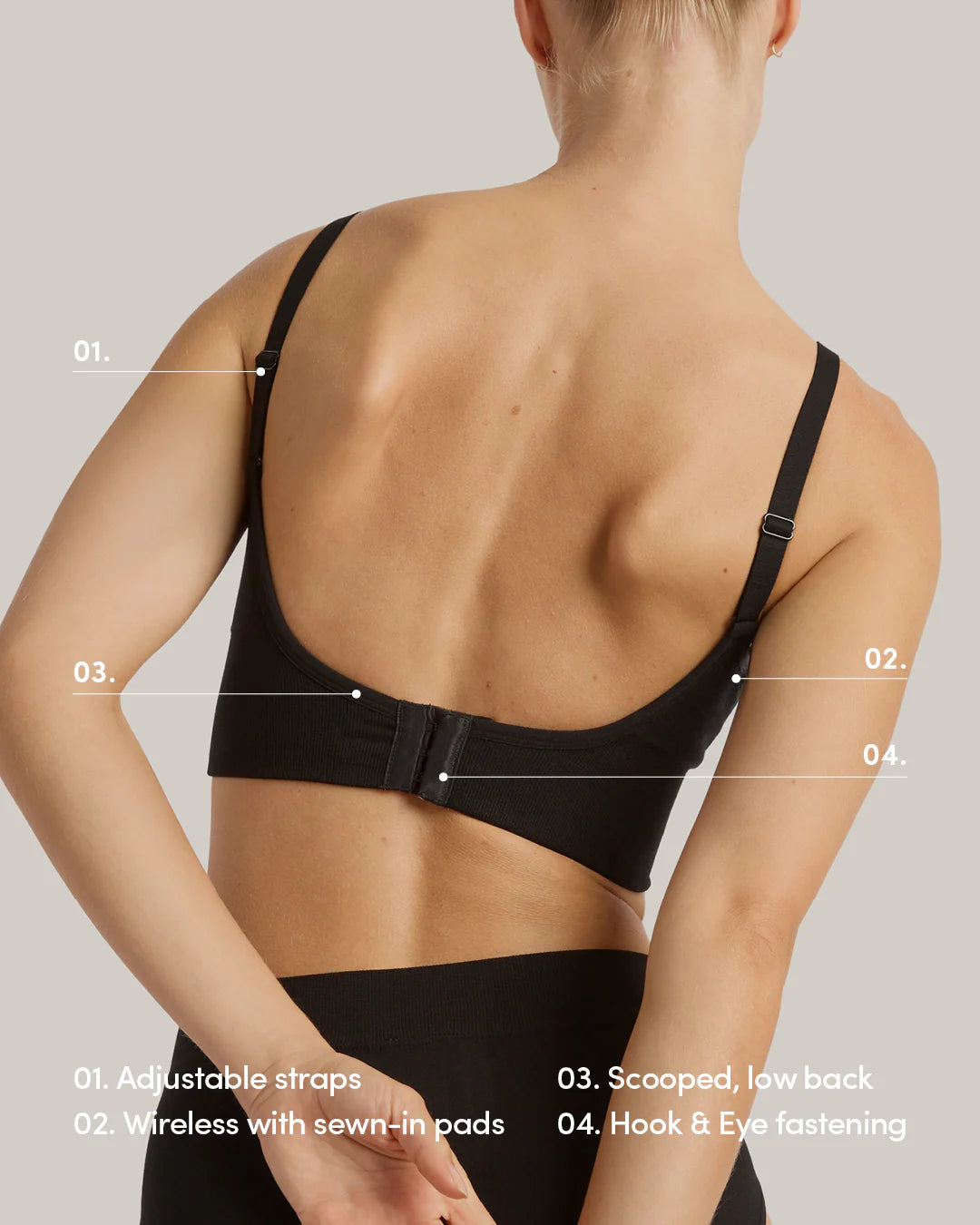 Wireless Low Back Bra In Black