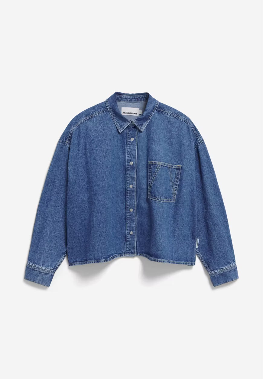Nalaani Denim Blouse In Mid Blue