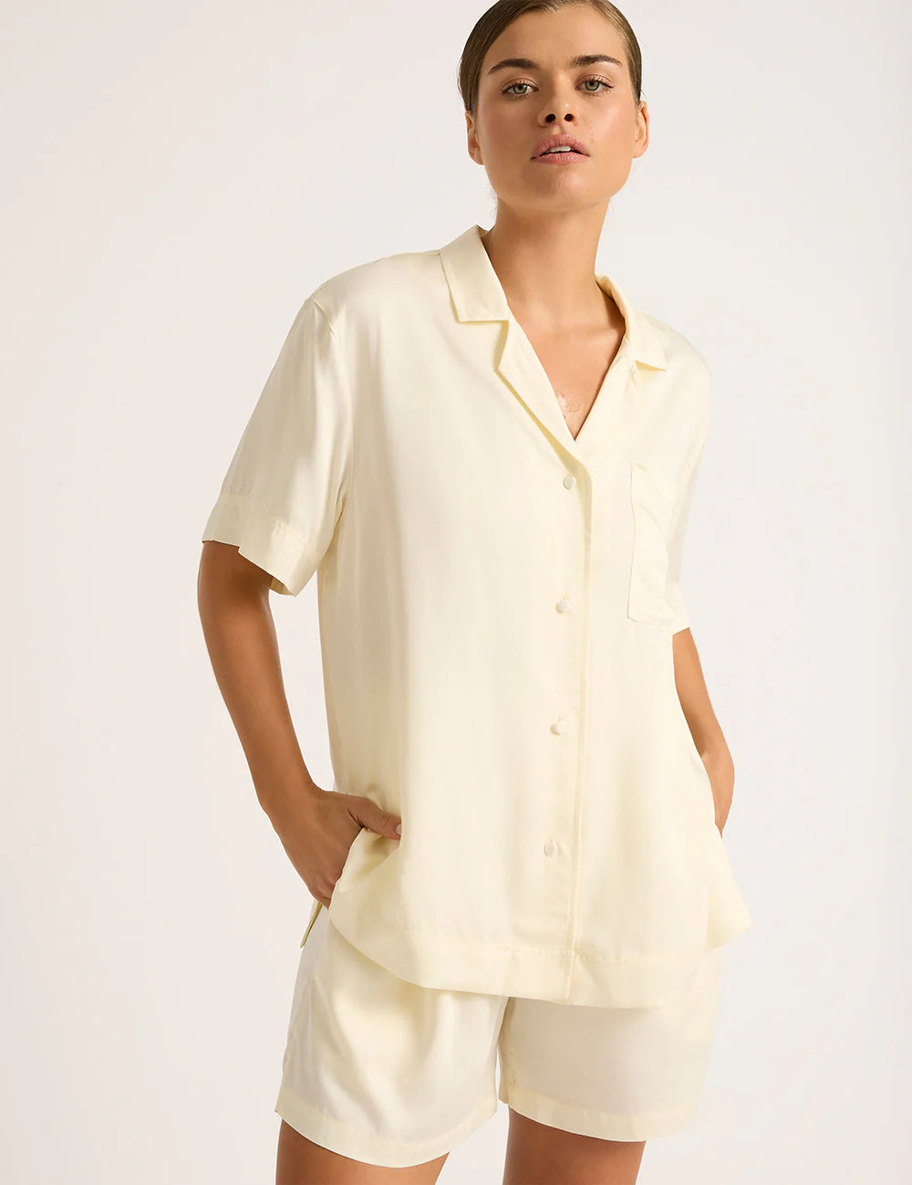 Vegan Silk Short Sleeve Sleep Shirt In Pearl