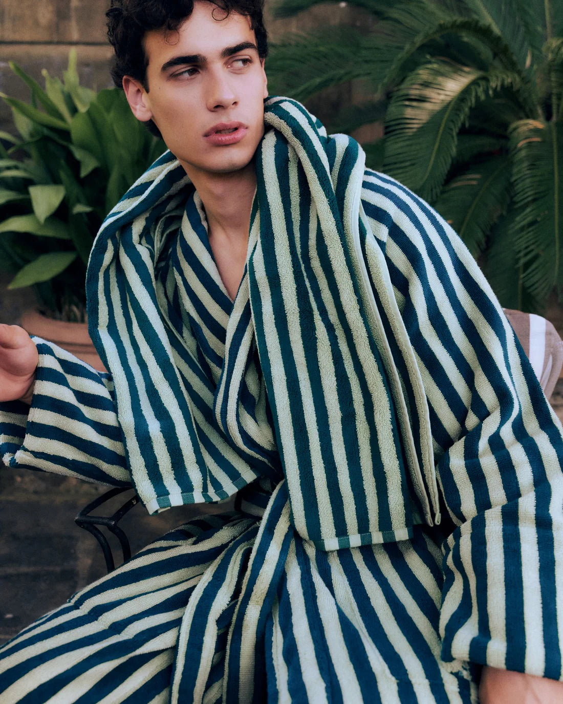 Naram Bathrobe In Sea Foam & Deep Teal