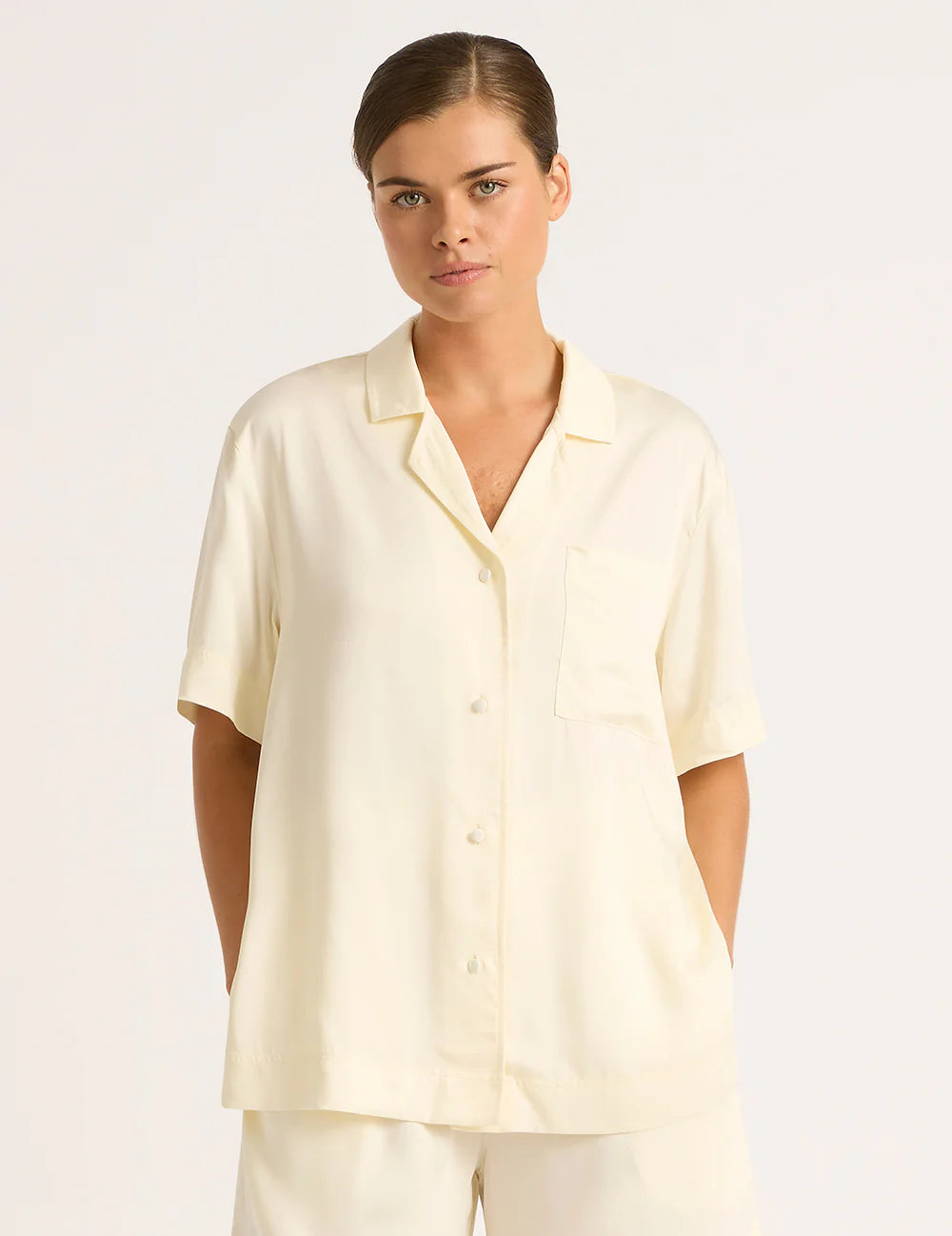 Vegan Silk Short Sleeve Sleep Shirt In Pearl