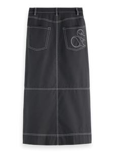 Workwear Front Slit Midi Skirt In Charcoal Art