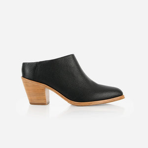 The Heeled Mule In Black Pebble