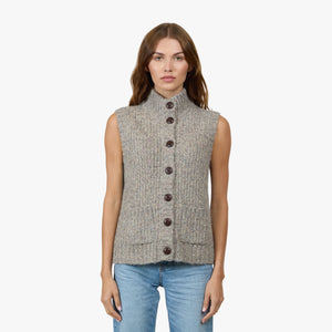 Button Front Mock Neck Vest In Storm Grey