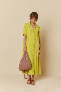 Collared Oversized Shirtdress In Chartreuse