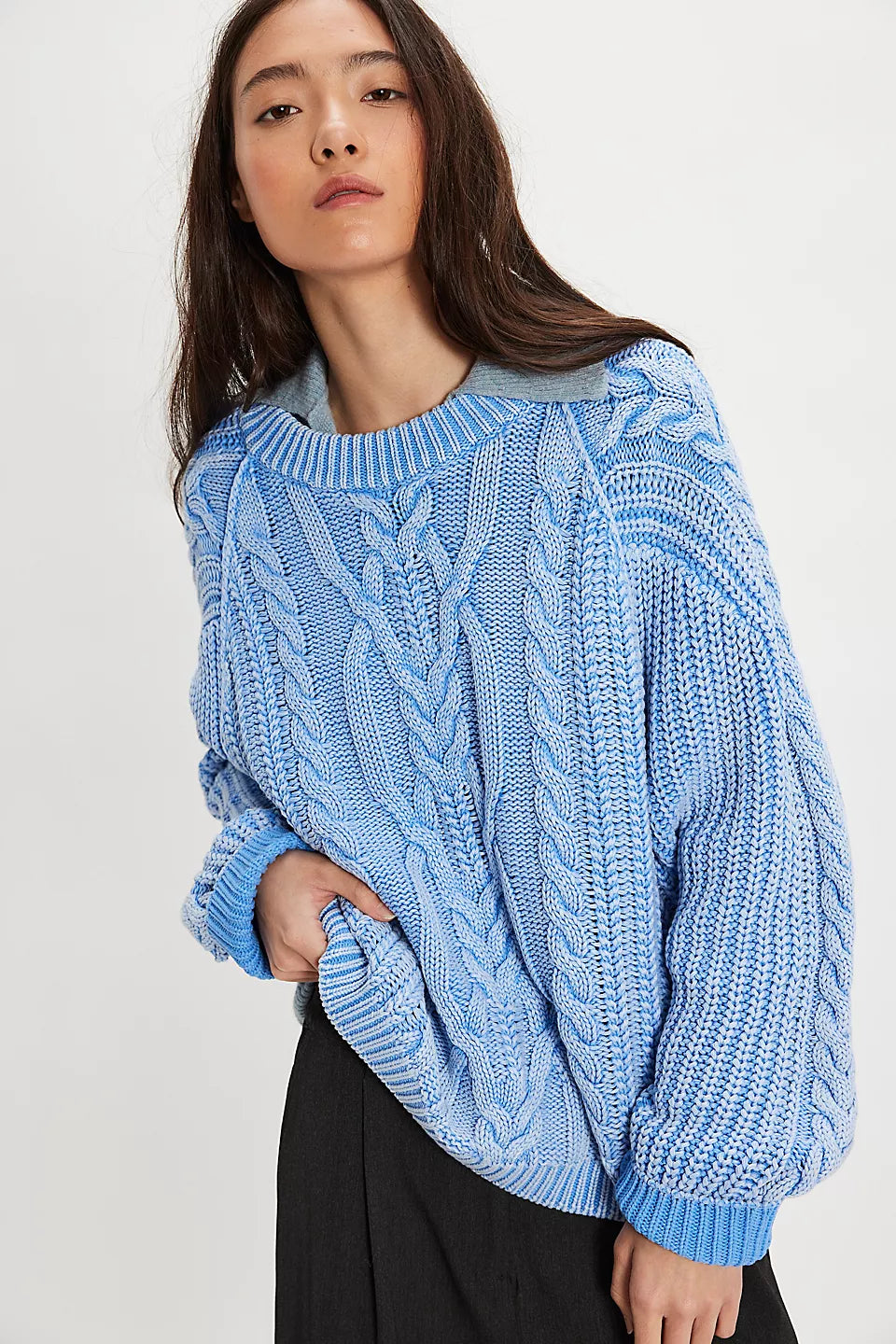 Frankie Cable Knit Sweater In Della Robbia Blue