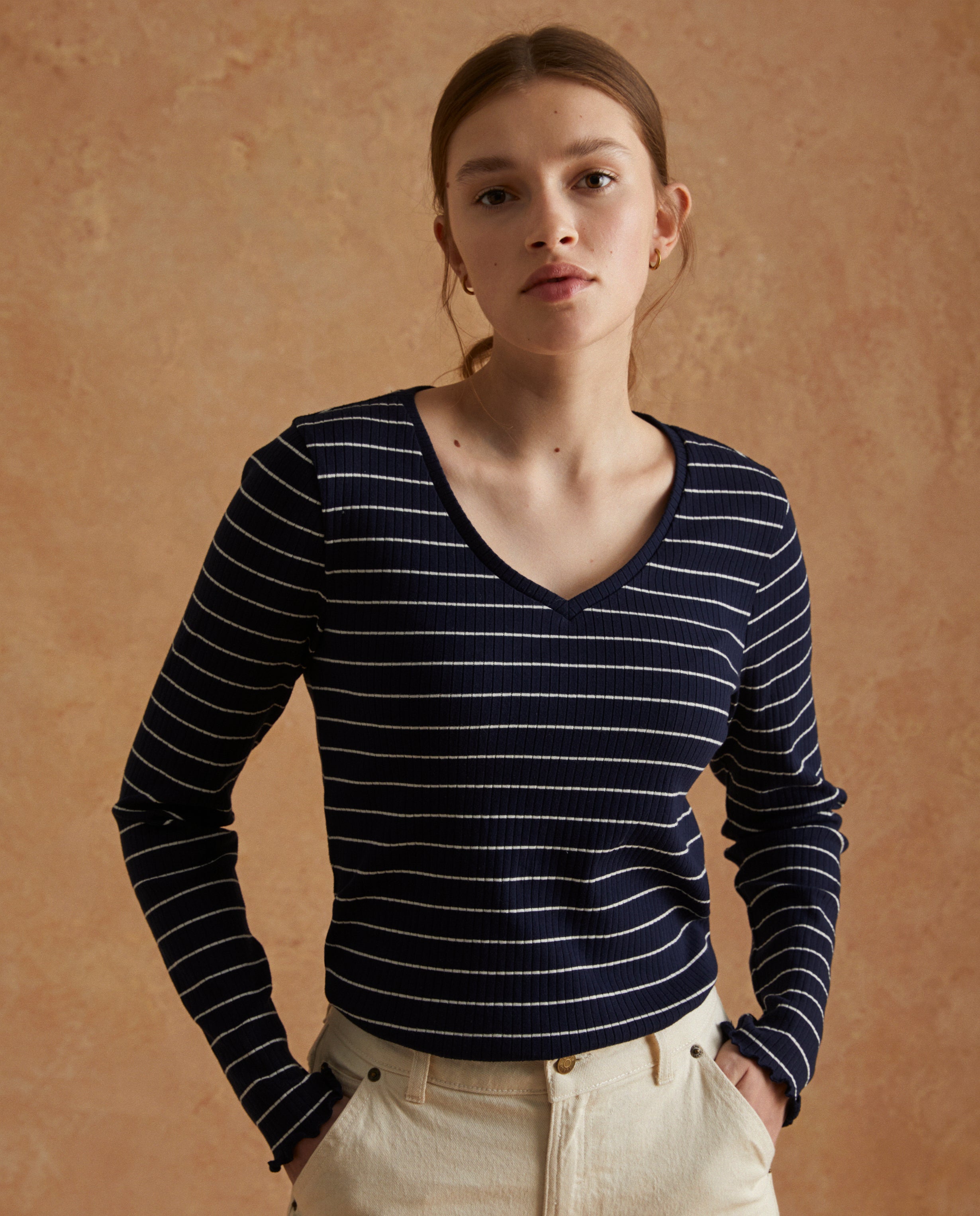 Navy Striped Vneck