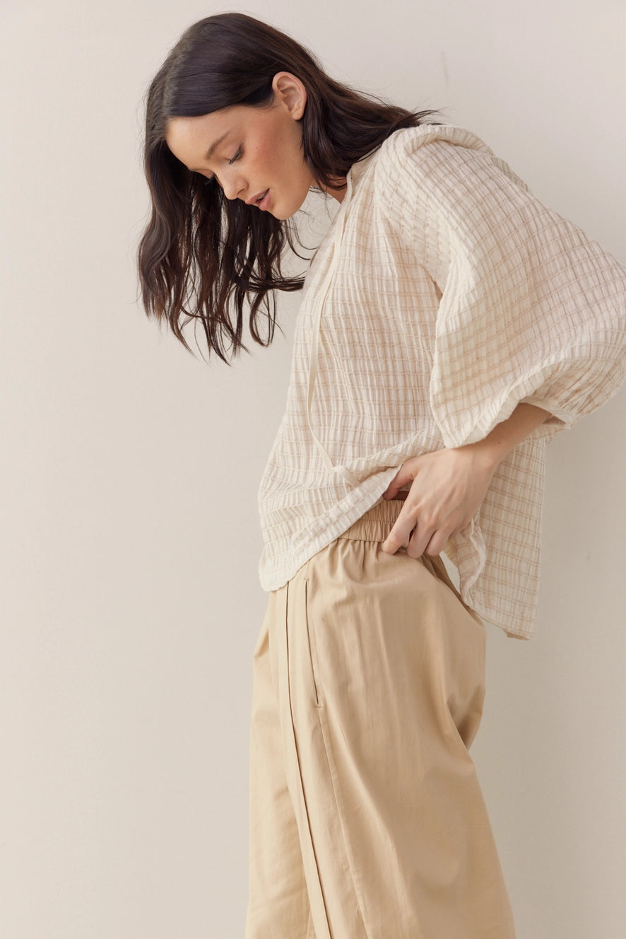 Textured Peasant Blouse in Natural & Solid