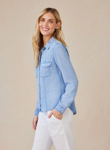 Long Sleeve Seamed Shirt In Coastal Wash