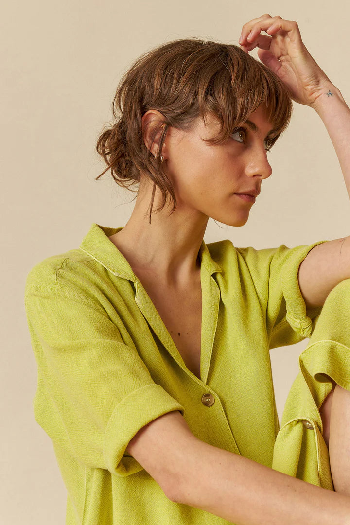 Collared Oversized Shirtdress In Chartreuse