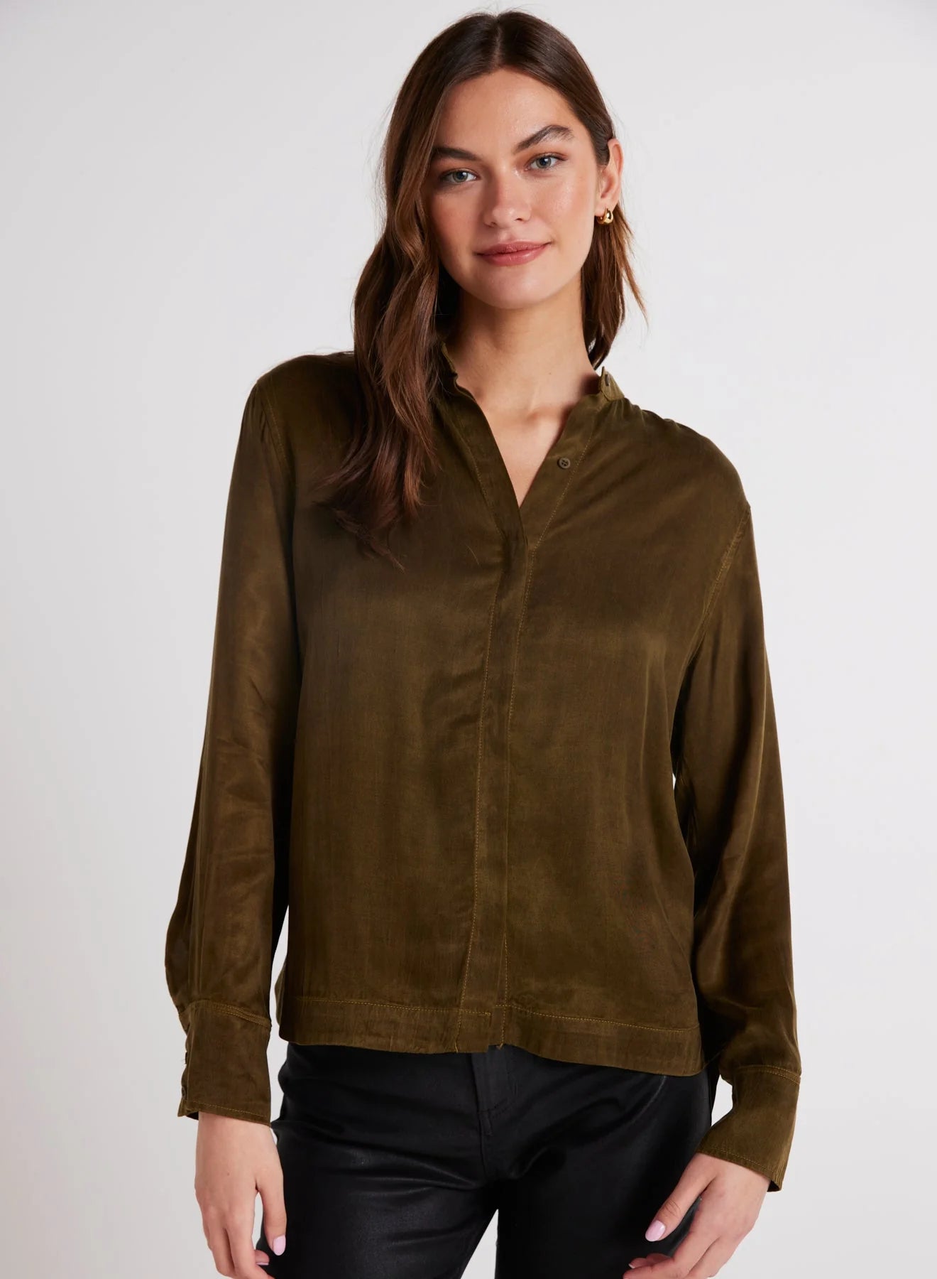 Mandarin Collar Blouse In Autumn Olive