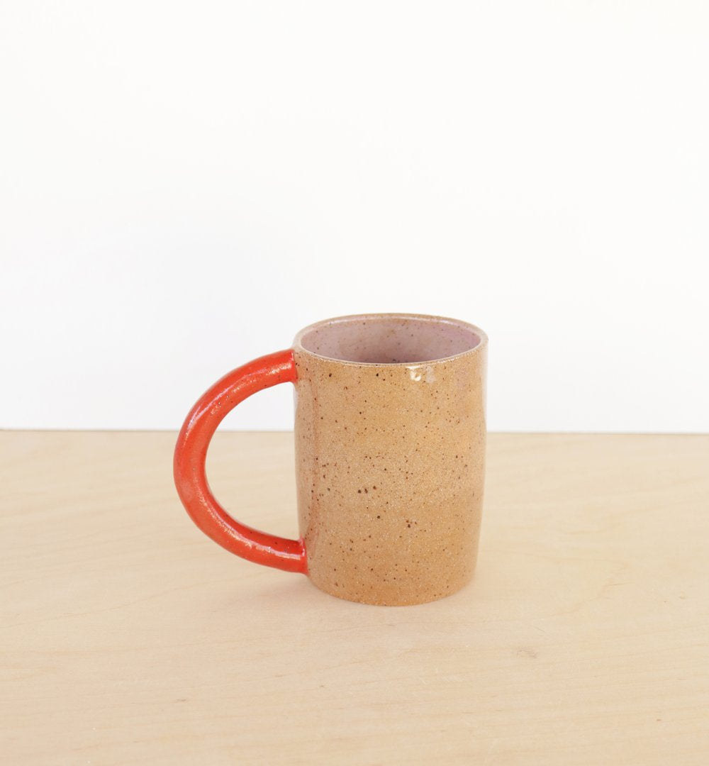 Handmade Ceramic Colourblock Mug In Pink & Orange