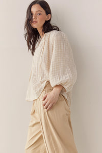 Textured Peasant Blouse in Natural & Solid