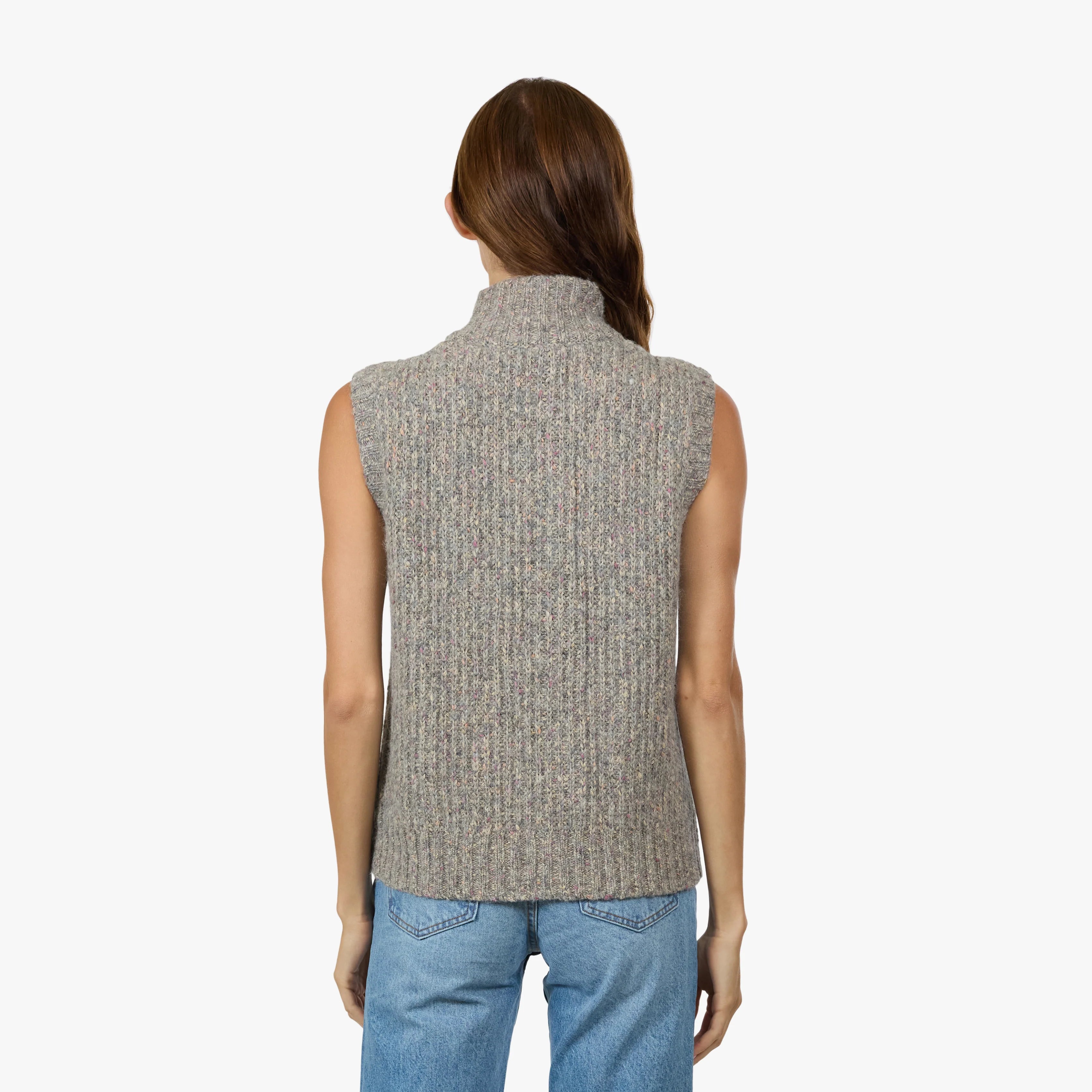 Button Front Mock Neck Vest In Storm Grey