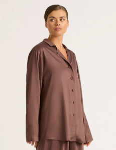 Vegan Silk Long Sleeve Sleep Shirt In Garnet