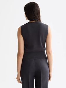 Compact Knitted Spencer Vest In Charcoal Art