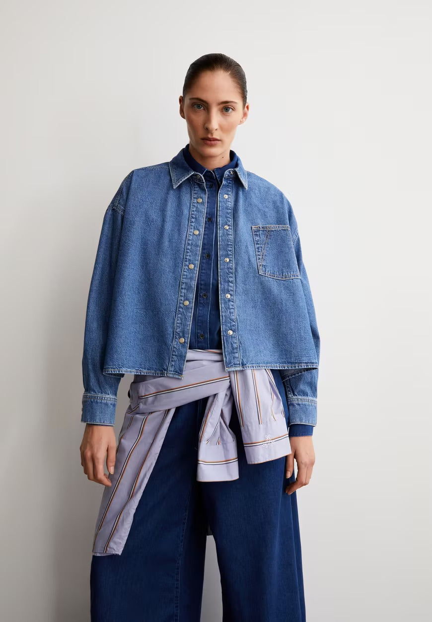 Nalaani Denim Blouse In Mid Blue