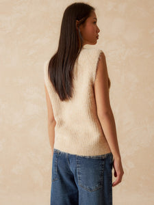 Button Up Knit Vest In Cream